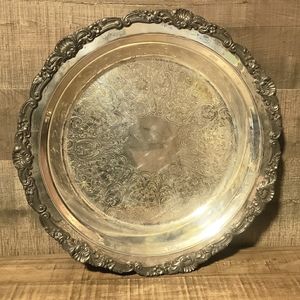 Antique Poole Silver Co 14 inch footed pie plate / tray 3218